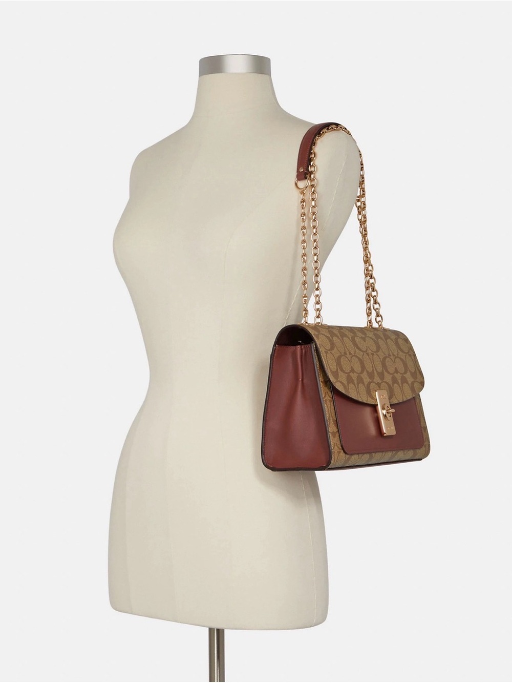 Coach Brown Signature Canvas and Burgundy Leather Shoulder Bag